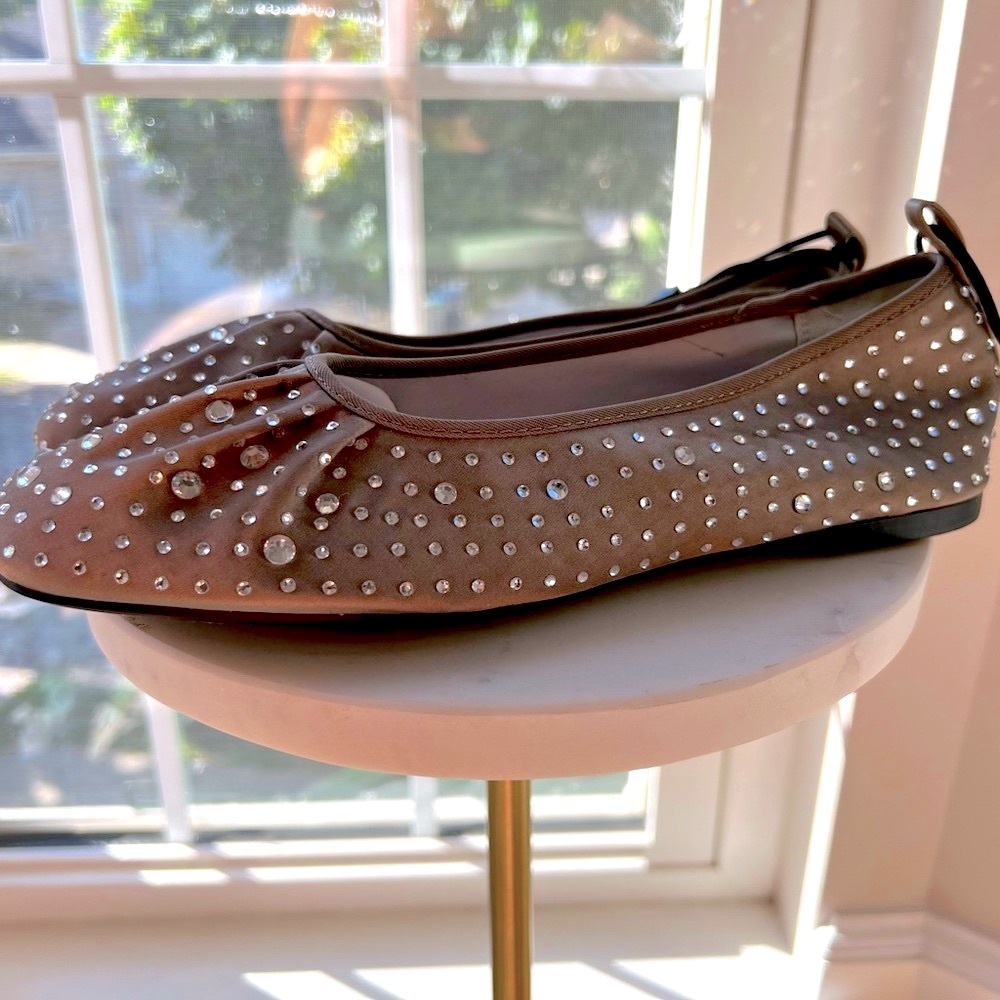 Rhinestone ballet flats in taupe gray. Zara, NWT, size 38 (US 7.5)